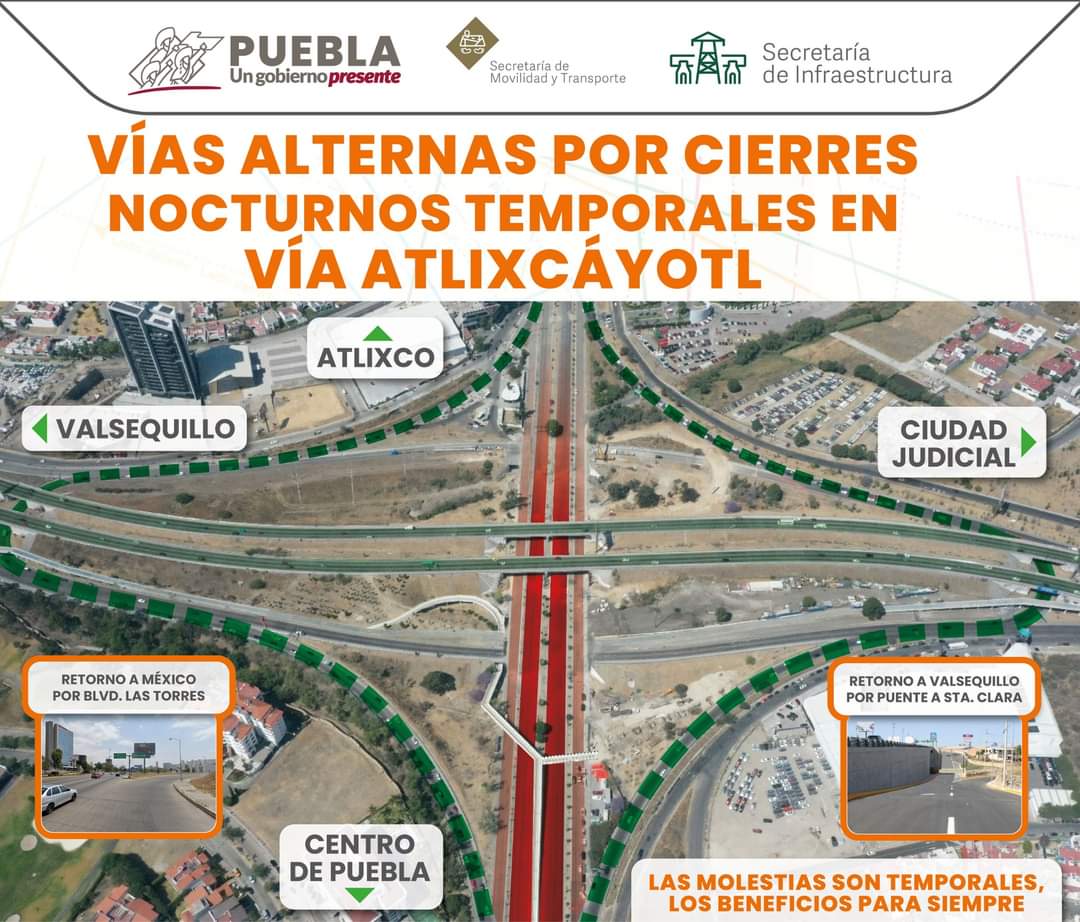 Continúan trabajos en la Vía Atlixcáyotl
