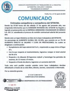Comunicado Oficial del SITIAVW 