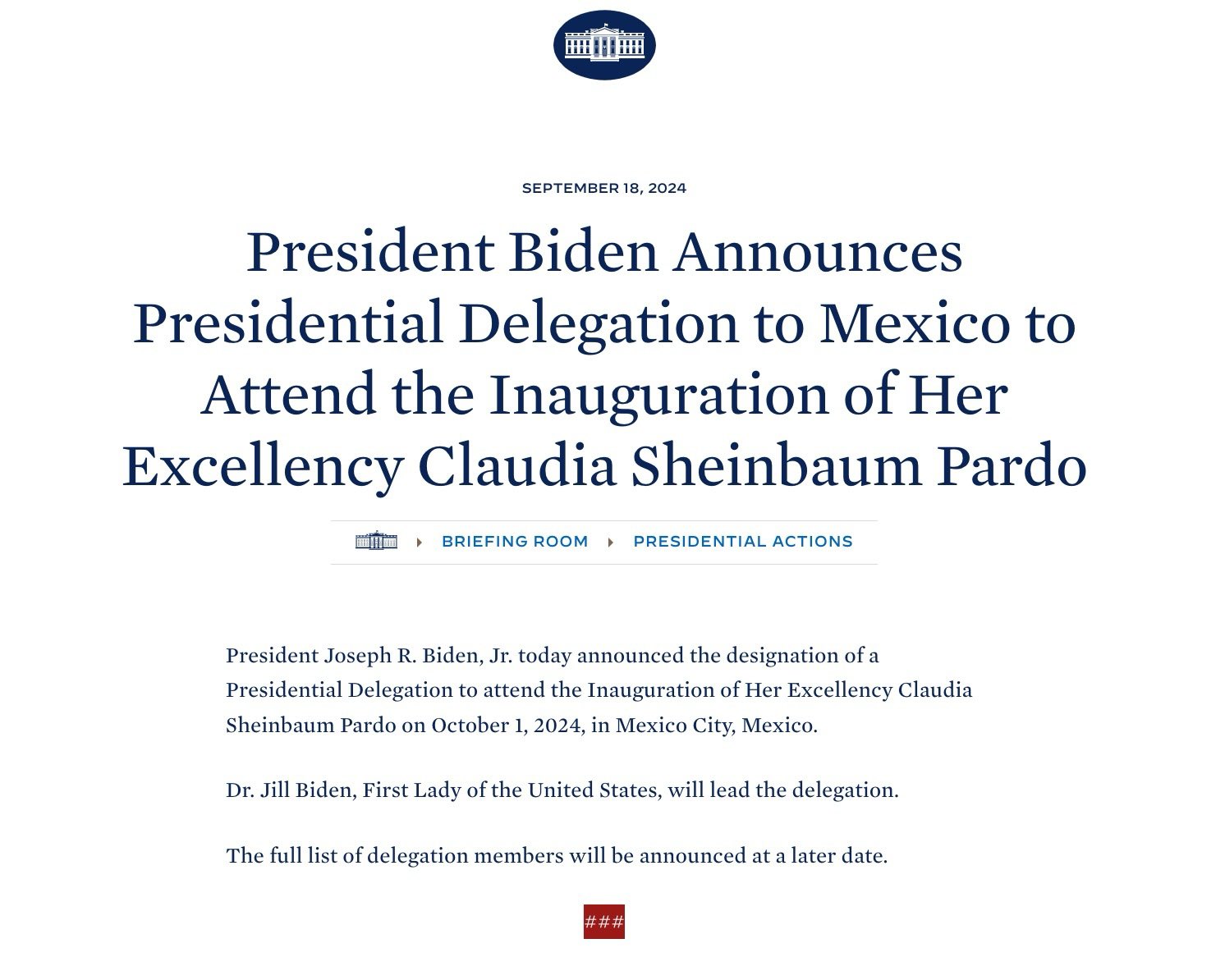 Confirmación del Presidente Biden