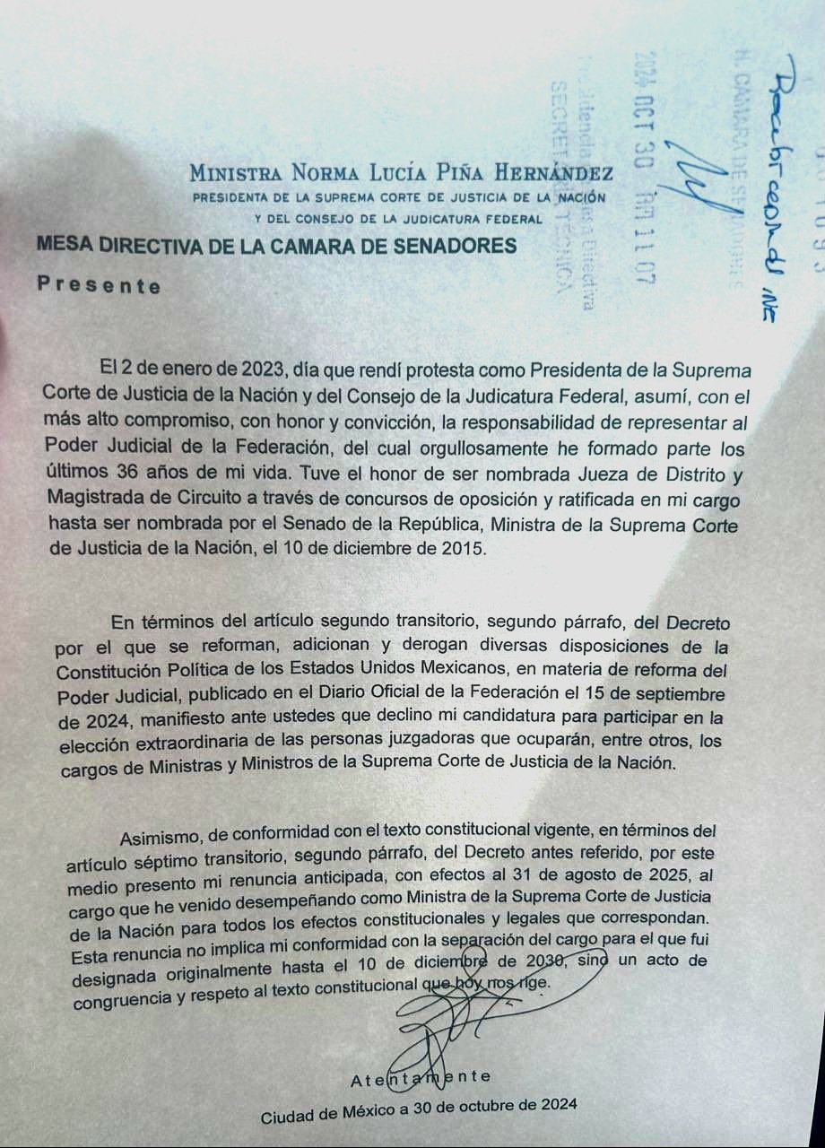 Renuncia de la Ministra Norma Piña
