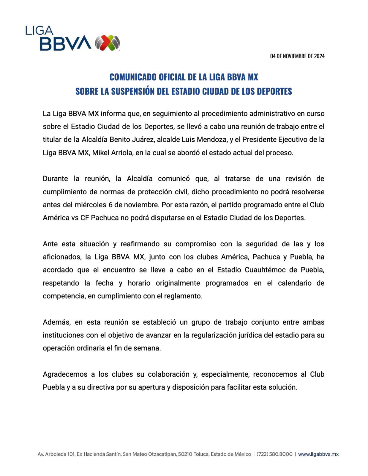 Comunicado Oficial de la Liga MX