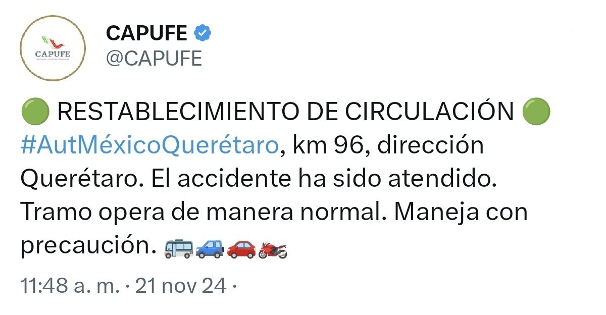 CAPUFE informa "oportunamente"