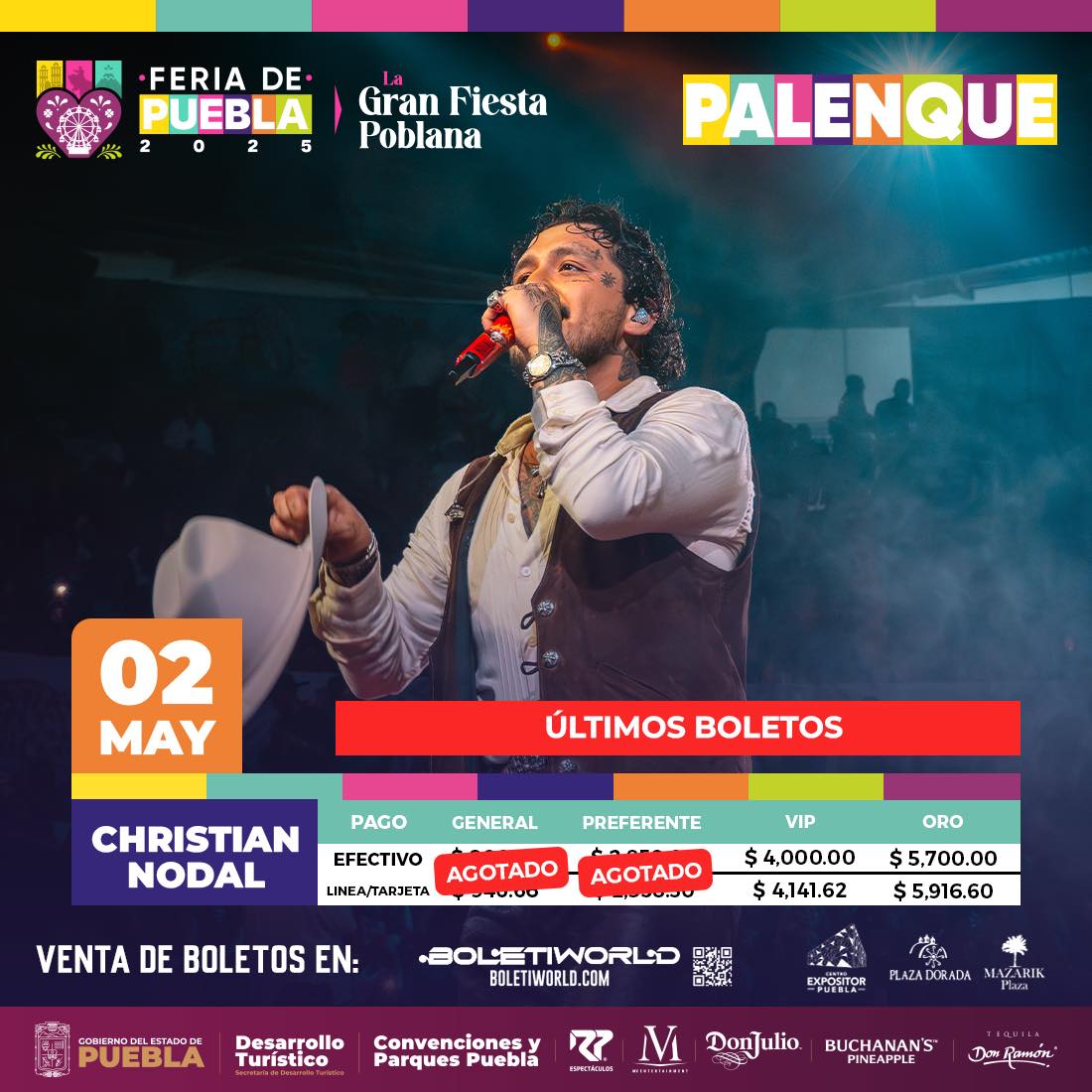 Pepe Aguilar y Nodal engalanan Feria de Puebla el 2 de mayo