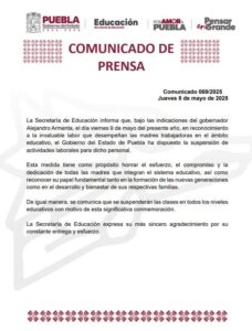 El 9 de mayo se suspenden clases y labores en Puebla para reconocer a las madres trabajadoras del sector educativo. ¡Conoce los detalles aquí!