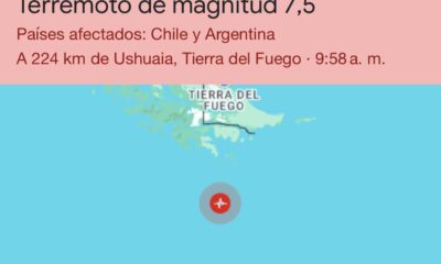 Fuerte sismo de magnitud 7.4 sacude el sur de Argentina