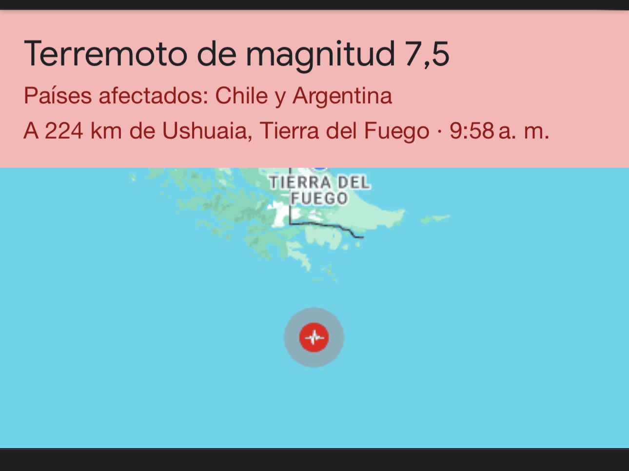 Fuerte sismo de magnitud 7.4 sacude el sur de Argentina