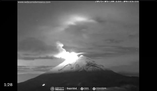 Popocatépetl mantiene actividad moderada este 30 de mayo