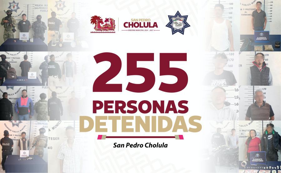 La SSC de San Pedro Cholula reporta 255 detenciones y más de 400 operativos entre enero y marzo de 2025, en coordinación con fuerzas estatales y federales.