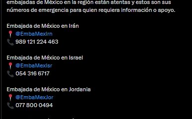 La cancillería ofrece asistencia consular y recomienda precaución a mexicanos en zonas afectadas.