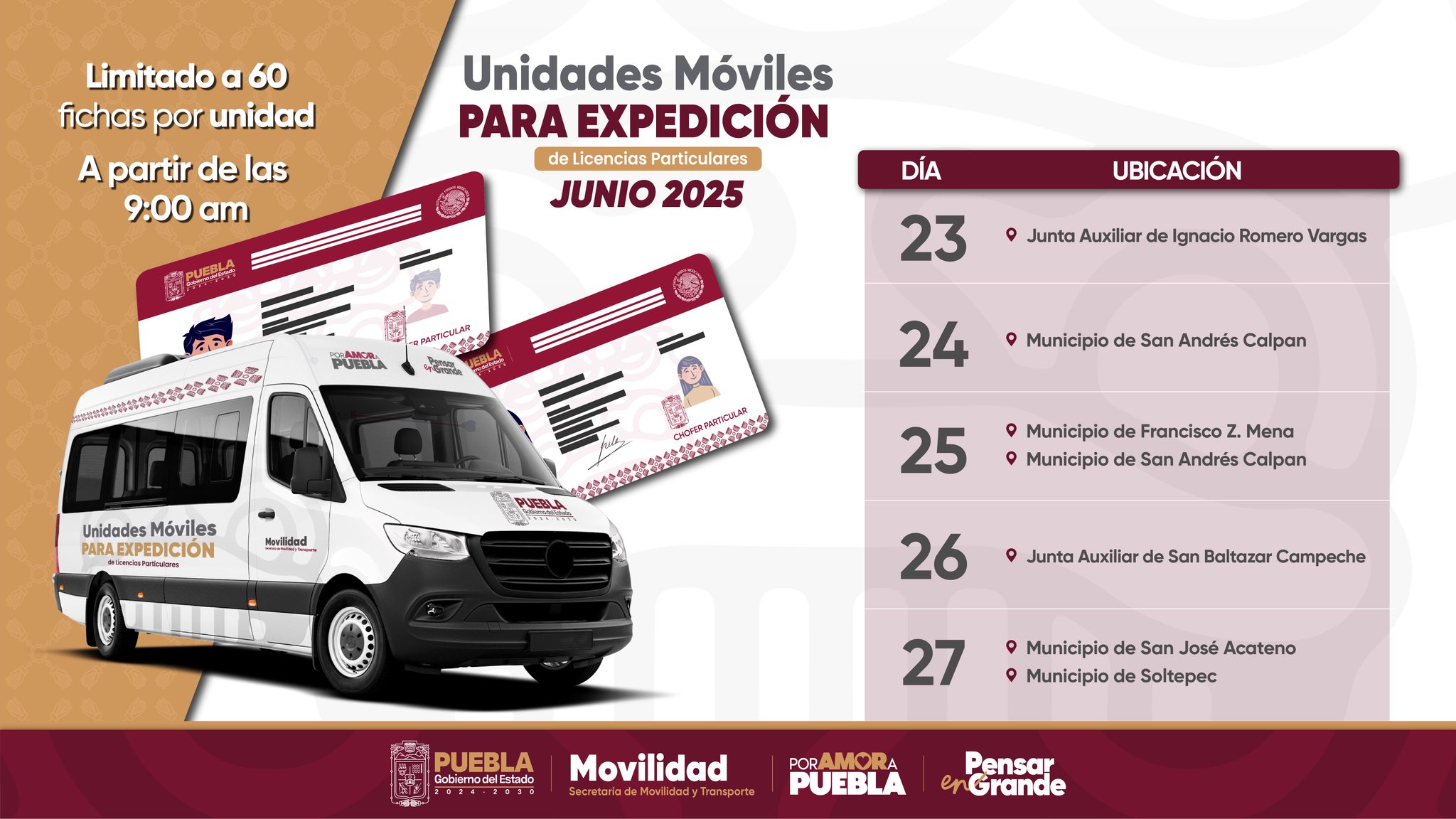 Unidades móviles expedirán licencias en seis municipios de Puebla