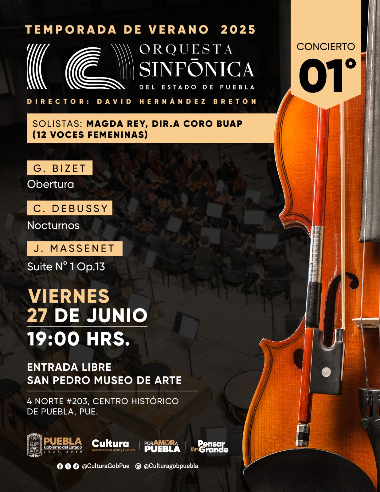 La Sinfónica del Estado inicia su Temporada de Verano 2025 con conciertos gratuitos cada viernes en el San Pedro Museo de Arte, en Puebla capital. La Sinfónica del Estado inicia su Temporada de Verano 2025 con conciertos gratuitos cada viernes en el San Pedro Museo de Arte, en Puebla capital.