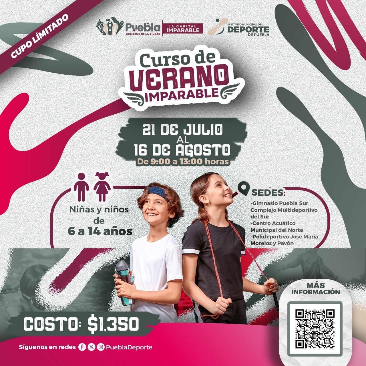 Del 21 de julio al 16 de agosto, niñas y niños de 6 a 14 años podrán disfrutar del Curso Imparable con actividades deportivas y recreativas.