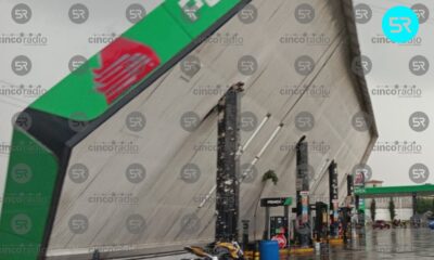 Tormenta con granizo provoca desplome de estructura en gasolinera sobre la carretera Tlaxcala-Puebla