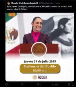 Mañanera del 31 de julio cambia de horario por llamada a Trump
