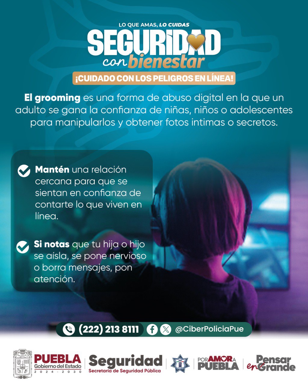 La SSP de Puebla exhorta a madres y padres a vigilar apps y redes para evitar que niñas, niños y adolescentes sean víctimas de abuso digital.