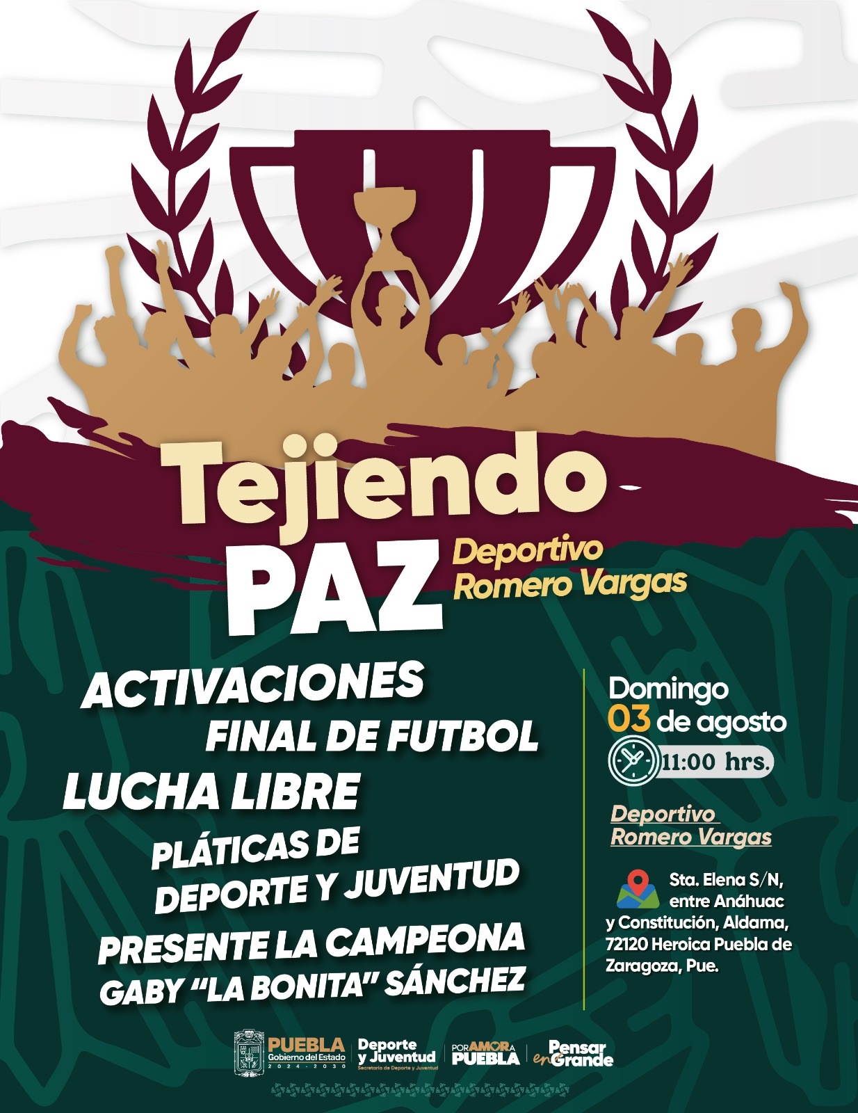Este domingo nos vemos en el Deportivo Romero Vargas. Activaciones, pláticas y la presencia de nuestra titular Gaby “La Bonita”