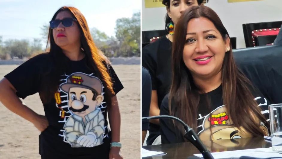 María del Carmen Aguilar Mendoza asistió a eventos oficiales portando una camiseta con la caricatura del narcotraficante; podría incurrir en apología del delito.