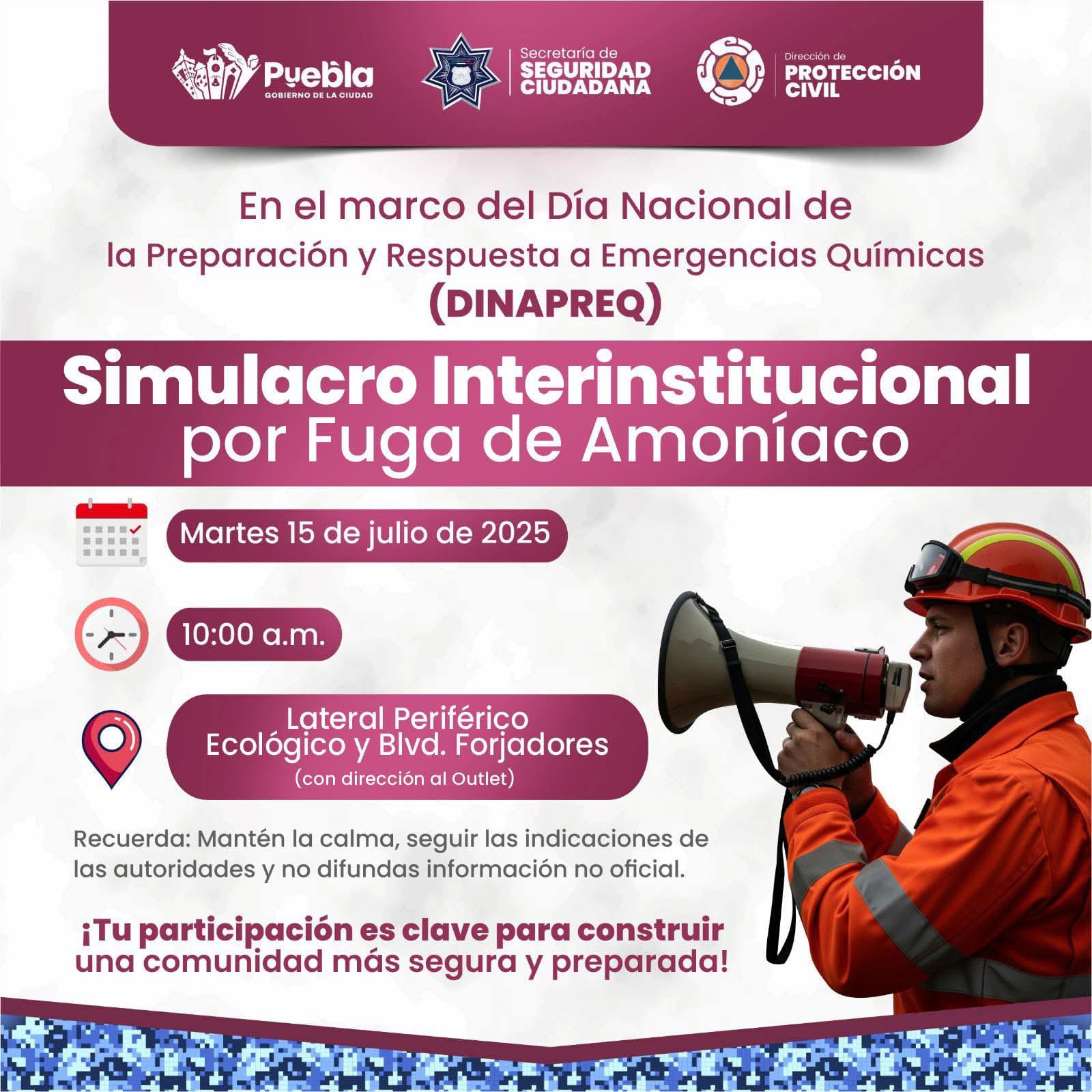 Realizan simulacro por fuga de amoníaco en Puebla