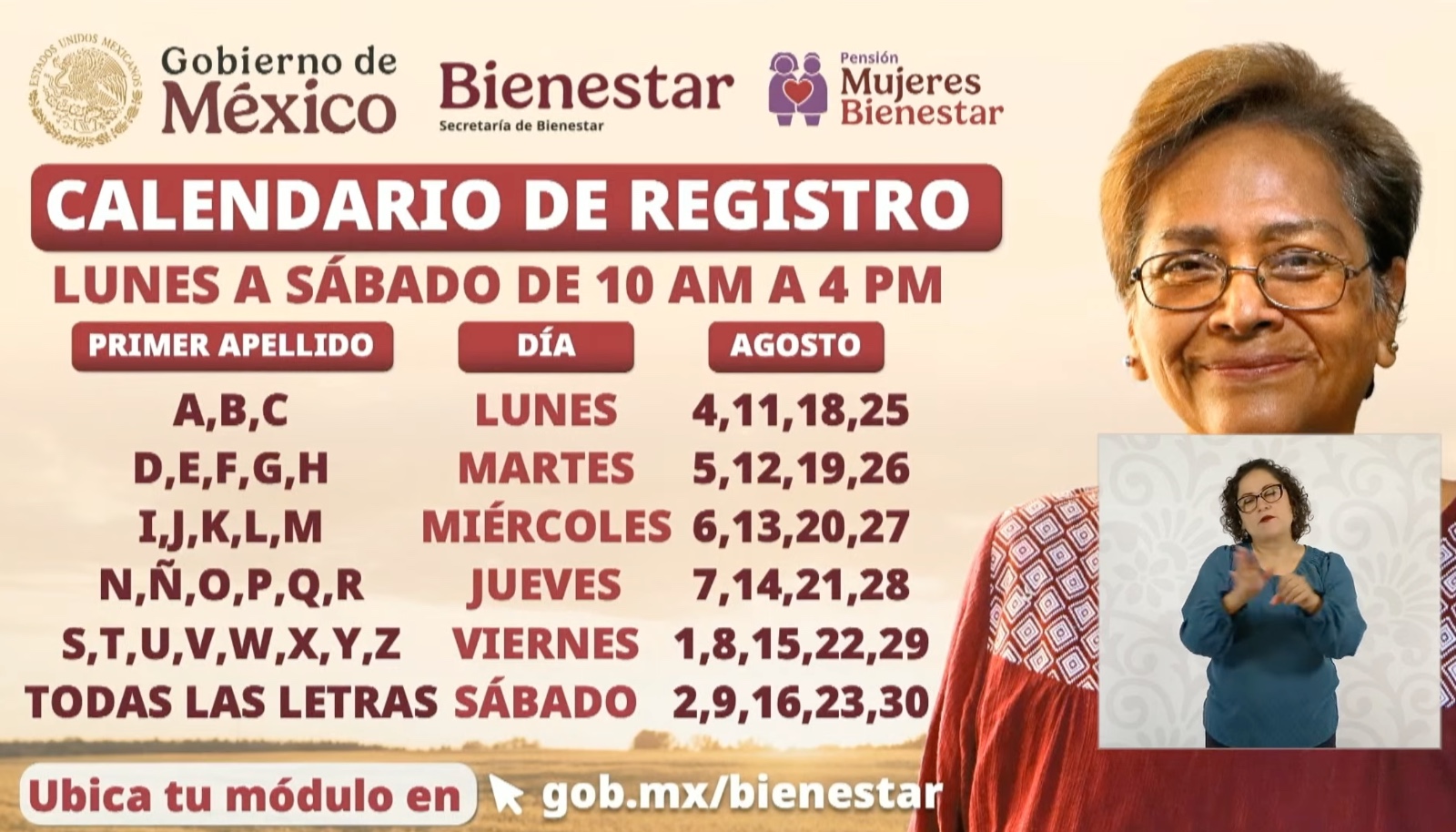 Mujeres de 60 a 64 años podrán registrarse a la pensión Bienestar en agosto. El apoyo es de 3 mil pesos bimestrales. Registro presencial.