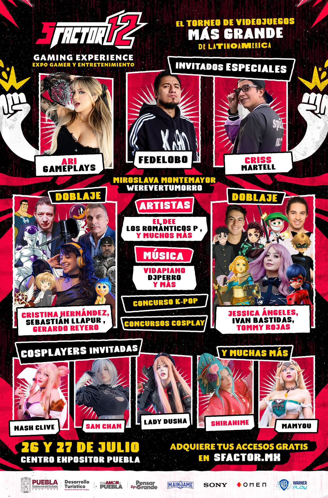 El 26 y 27 de julio llega a Puebla la S-Factor 12 Gaming Experience, con influencers, doblaje, cosplay y música en el Centro Expositor.