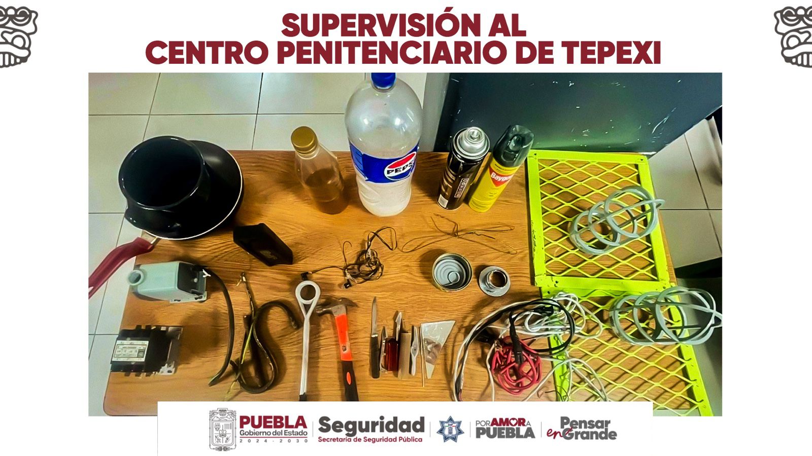 La SSP realizó un segundo operativo en el penal de Tepexi, donde decomisaron objetos prohibidos como armas hechizas, cables y líquido fermentado.
