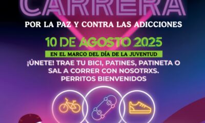 La Rodada y Carrera por la Paz y contra las adicciones arrancará en la Fuente de los Frailes y terminará en el Zócalo. Perritos también son bienvenidos.