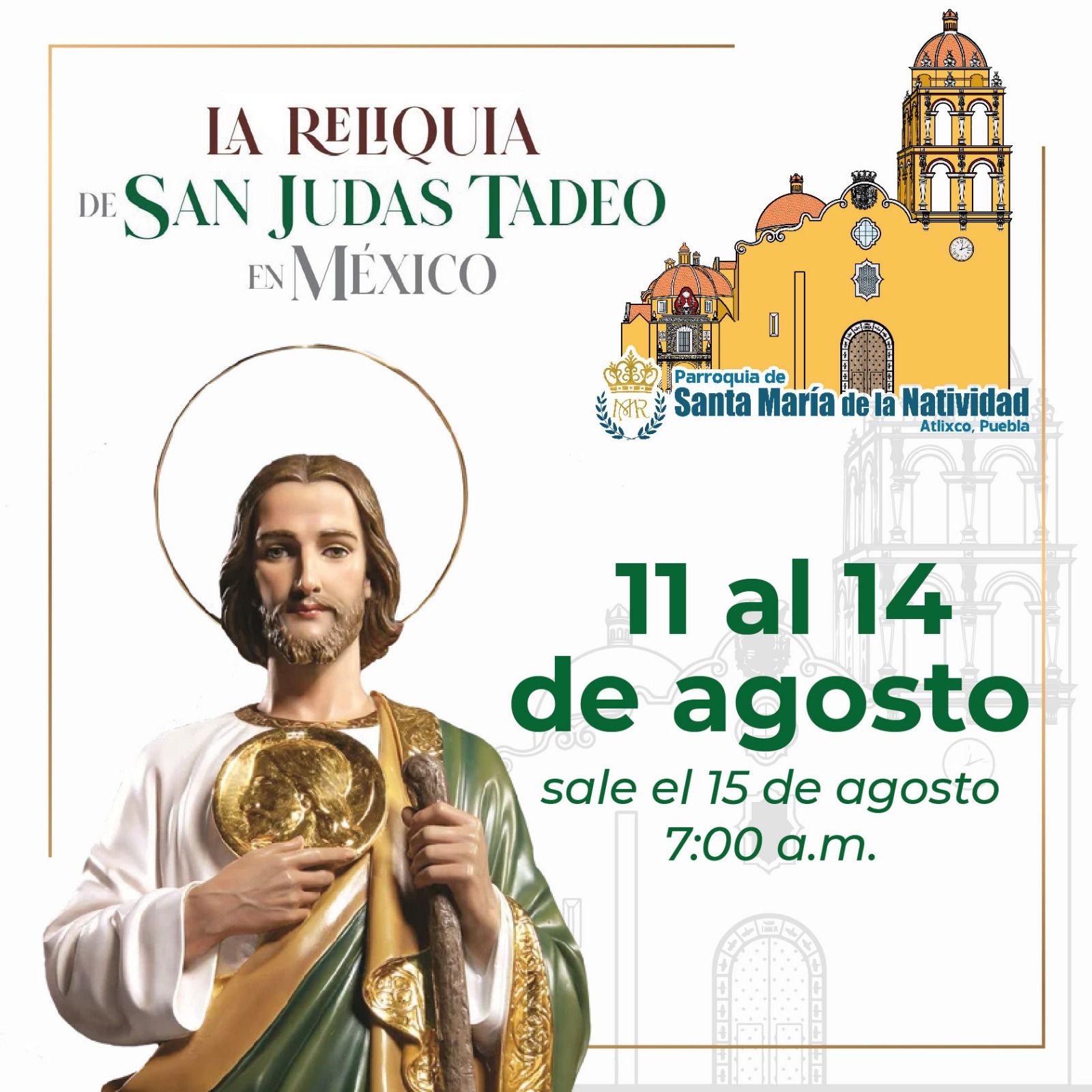 La Arquidiócesis de Puebla recibe la reliquia de San Judas Tadeo del 11 de agosto al 1 de octubre; recorrerá parroquias y el CERESO de San Miguel.