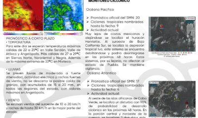 Prevén lluvias fuertes, granizo y actividad eléctrica en Puebla