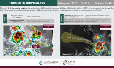 La tormenta tropical Ivo se desplaza cerca de Guerrero y Michoacán. Se esperan lluvias torrenciales, oleaje elevado y vientos de hasta 85 km/h.
