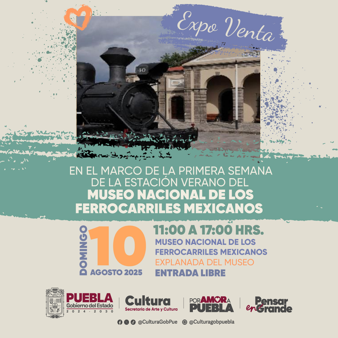 El Museo Nacional de los Ferrocarriles Mexicanos será sede de la Expo Venta Artesanal este 10 de agosto. Entrada libre de 11:00 a 17:00 hrs.