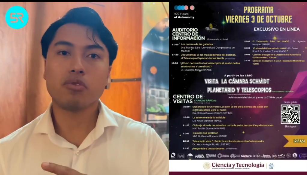 Del 2 al 5 de octubre, el INAOE ofrece conferencias, talleres, observación lunar y acceso a la Cámara Schmidt en las 100 Horas de Astronomía.