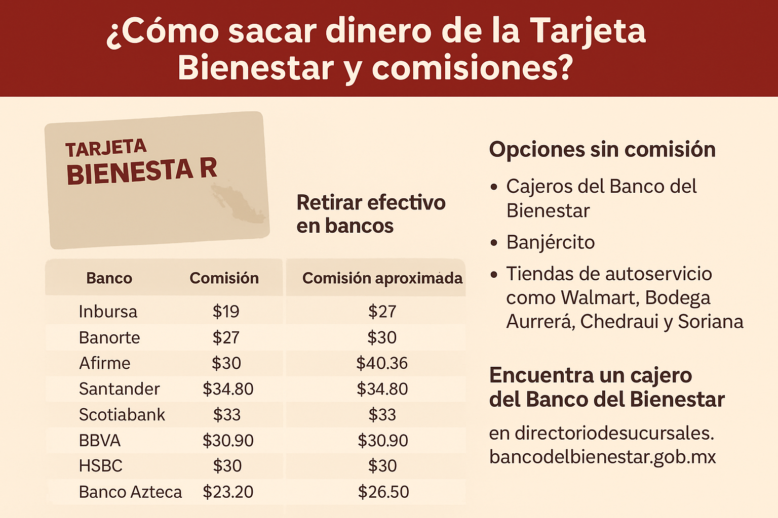 Retirar dinero de la Tarjeta Bienestar en bancos distintos al Banco del Bienestar puede generar comisiones. Aquí la lista de cajeros y opciones sin costo.