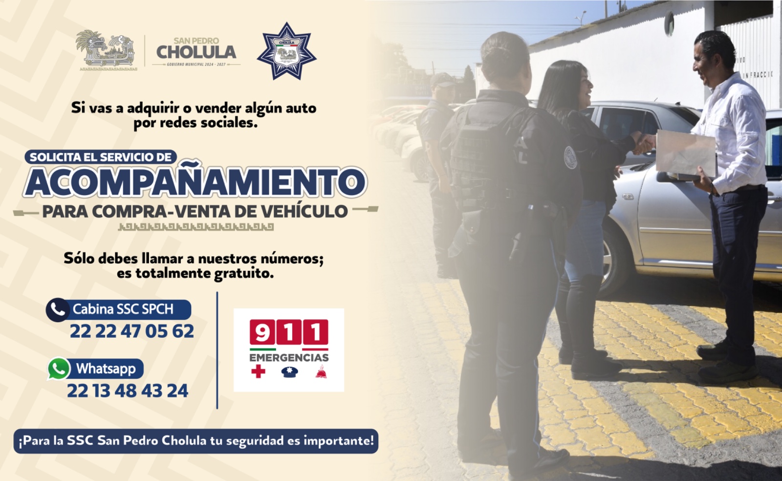 La SSC Cholula recomienda verificar ventas de autos en redes y ofrece acompañamiento gratuito para evitar fraudes.