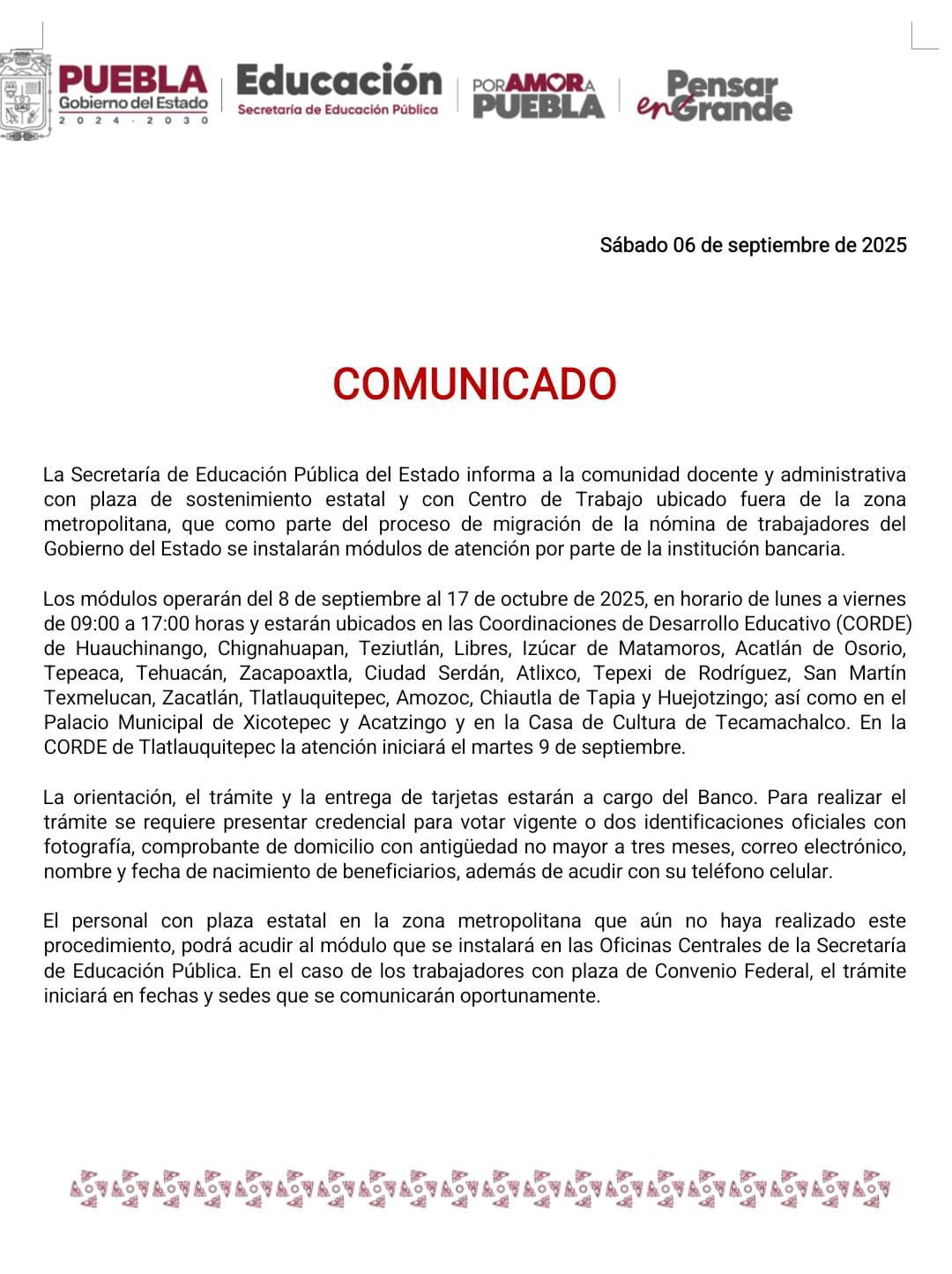 SEP Puebla instala módulos de atención para migración de nómina fuera de la zona metropolitana