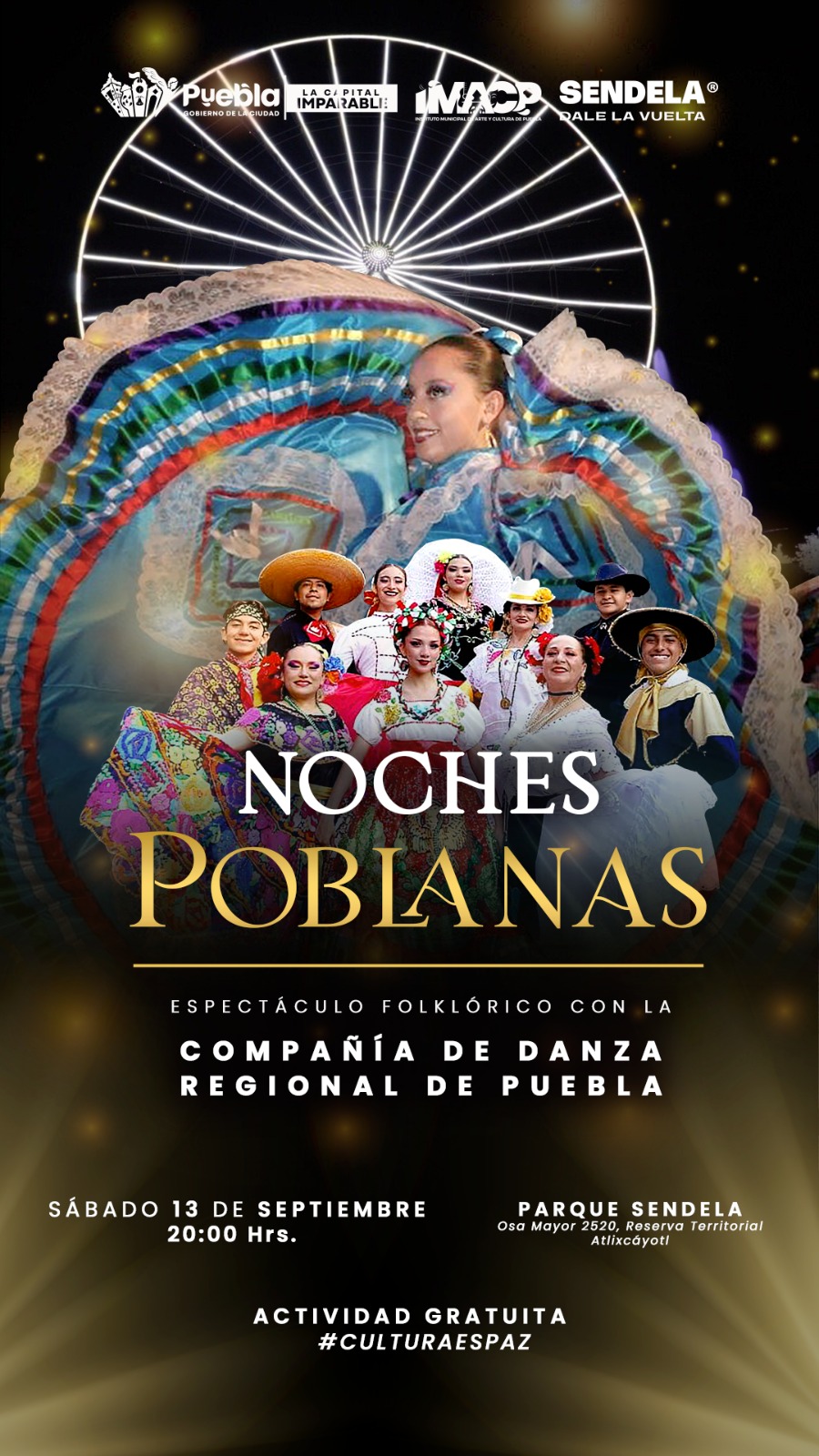 La Compañía de Danza Regional de Puebla se presentará el 13 de septiembre a las 20:00 horas en un espectáculo gratuito.