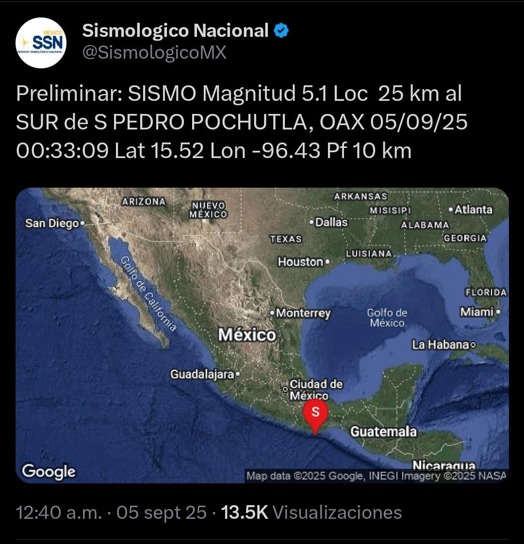 Sismo en Oaxaca: SSN ajusta magnitud de 5.1 a 4.7