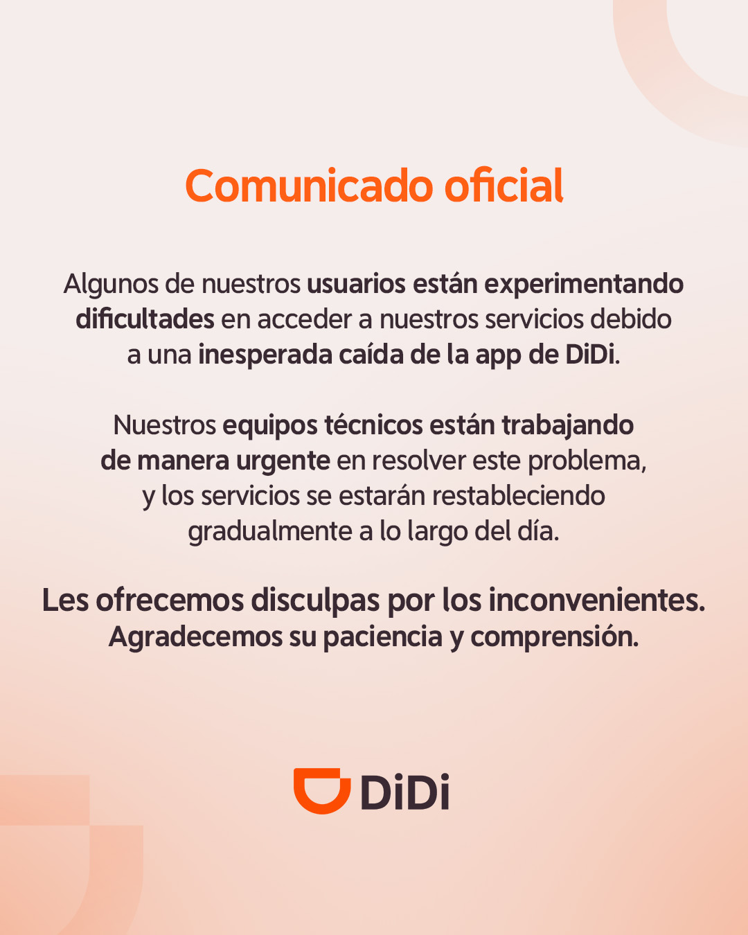La empresa confirmó una caída inesperada que afecta el acceso a sus servicios y trabaja para restablecerlos gradualmente.