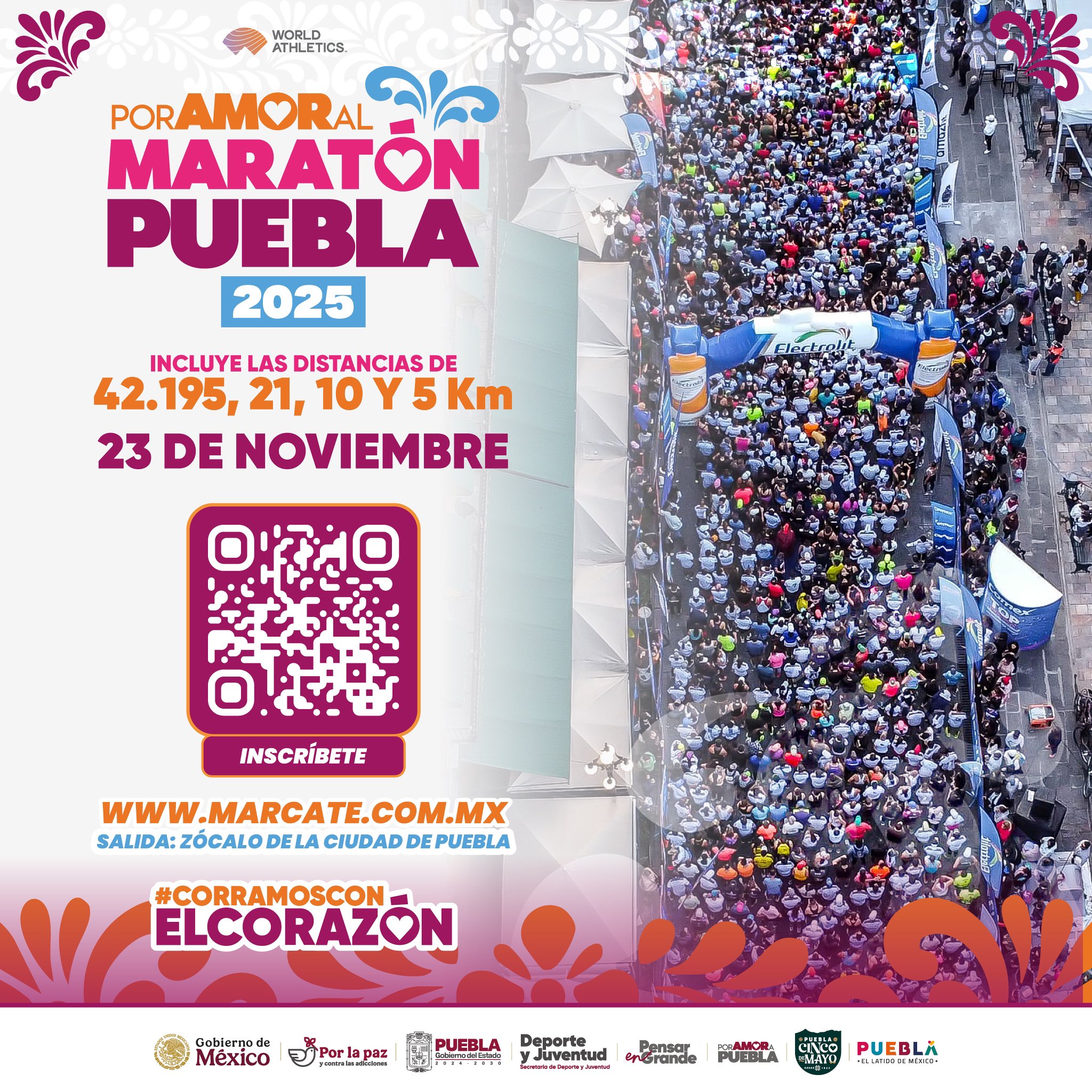 El evento contará con rutas de 5, 10, 21 y 42 km, premios en efectivo y registro abierto para corredores poblanos y visitantes.