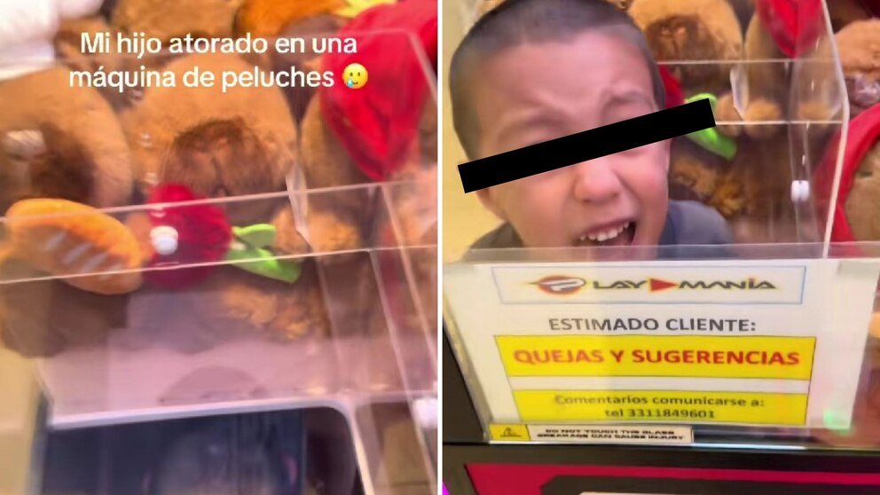 Un niño quedó atrapado en una máquina de peluches en un centro comercial de Guadalajara; fue rescatado sin lesiones por seguridad y personal.
