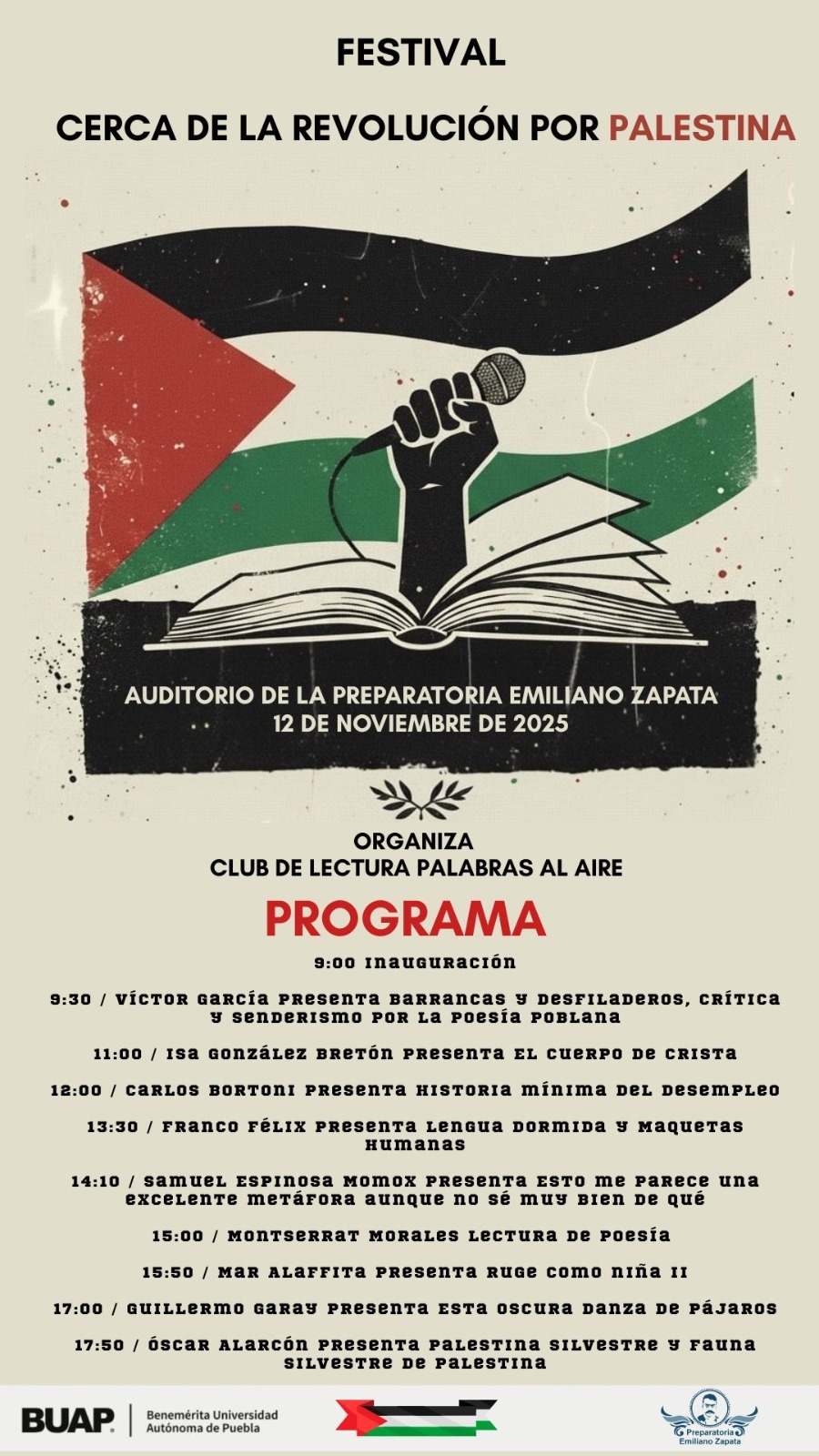 BUAP realiza el festival “Cerca de la Revolución por Palestina” en la Preparatoria Emiliano Zapata