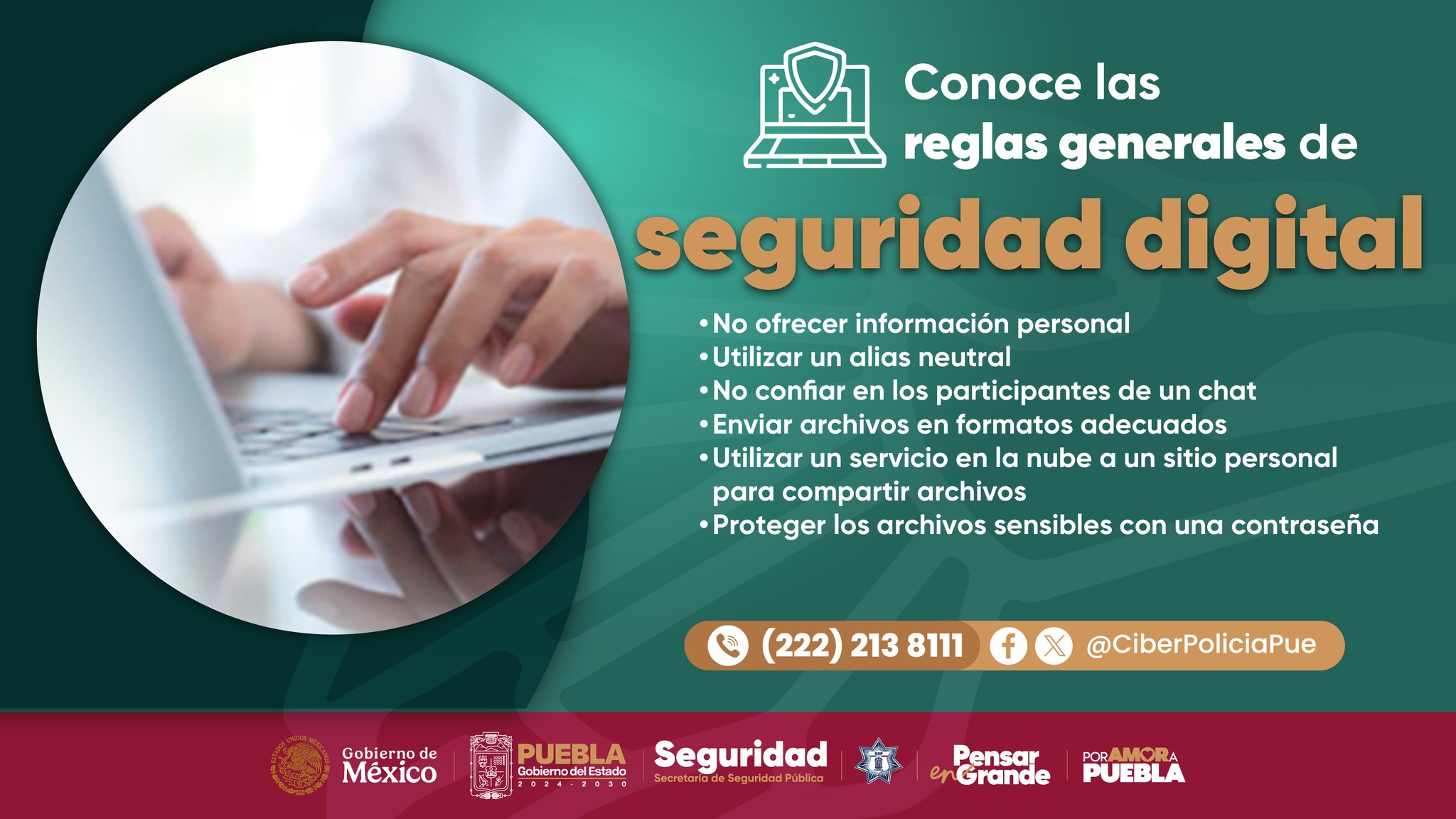 La Policía Cibernética emite consejos para proteger datos personales y archivos en línea; brinda apoyo al 222 213 81 11.