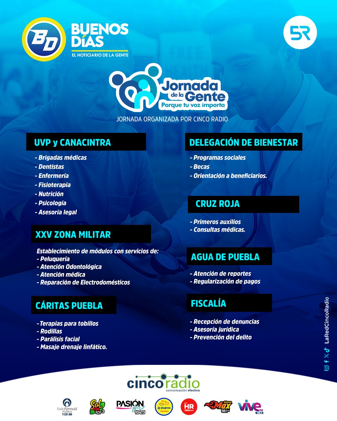Cinco Radio realiza la Jornada de la Gente en La Margarita con servicios médicos, apoyo social, asesoría jurídica y más, totalmente gratis.
