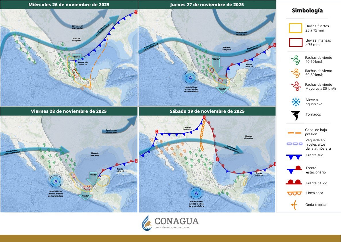 Frente Frío 16 traerá lluvias intensas y descenso marcado de temperatura en Puebla